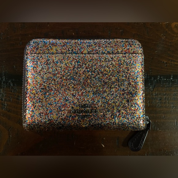 Coach X Keith Haring small zip around leather multi glitter wallet G/EC ~ - Picture 7 of 16